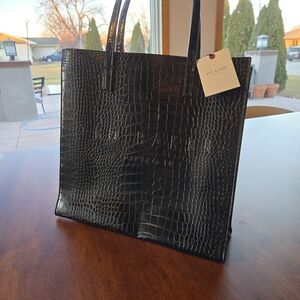NWT Ted Baker Black Croc-Effect Handbag
